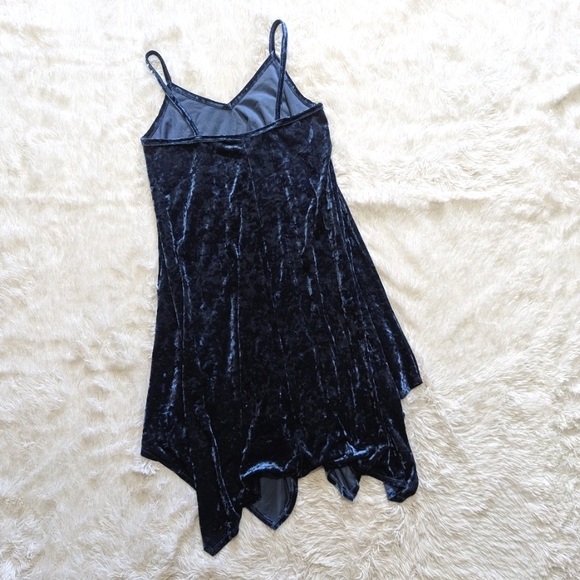90s Jody California Blue Velvet Handkerchief Hem Midi Dress Size Large - Picture 5 of 10